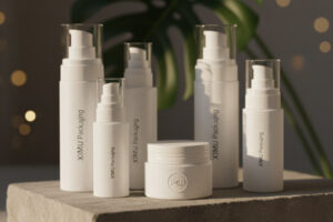 XIMU Packaging featured selection of PCR recycled plastic airless bottles and cream jars for eco-friendly skincare brands.